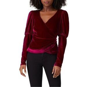 Cinq à Sept Velvet Wrap Top in Deep Red